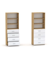 Regał Szafa POLA 215 4S3P - 4 szer. Biały mat połyk. Hikora Naturalna